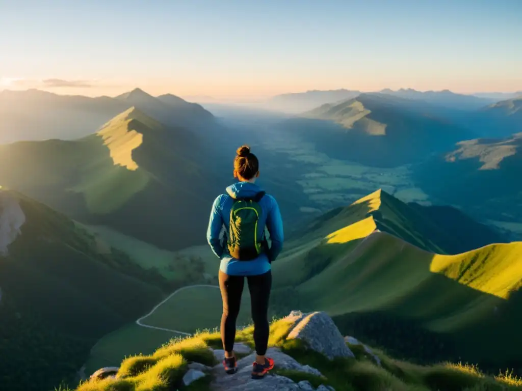 Practicando entrenamiento respiratorio para mejorar VO2 Max en la cima de la montaña, disfrutando de la serenidad de la naturaleza