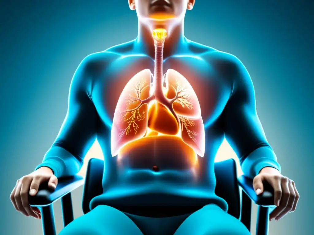 Ergonomía respiratoria: persona con postura perfecta respirando mientras se visualiza la capacidad pulmonar