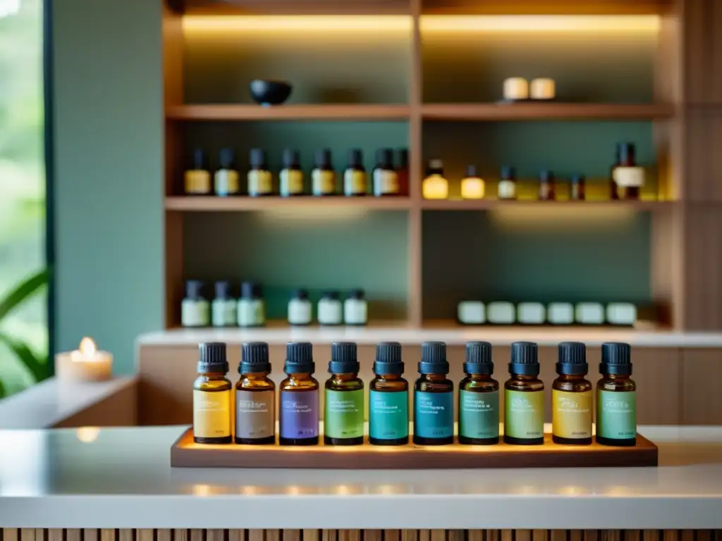 Escena serena en un spa con luz natural, aceites esenciales y beneficios para la respiración