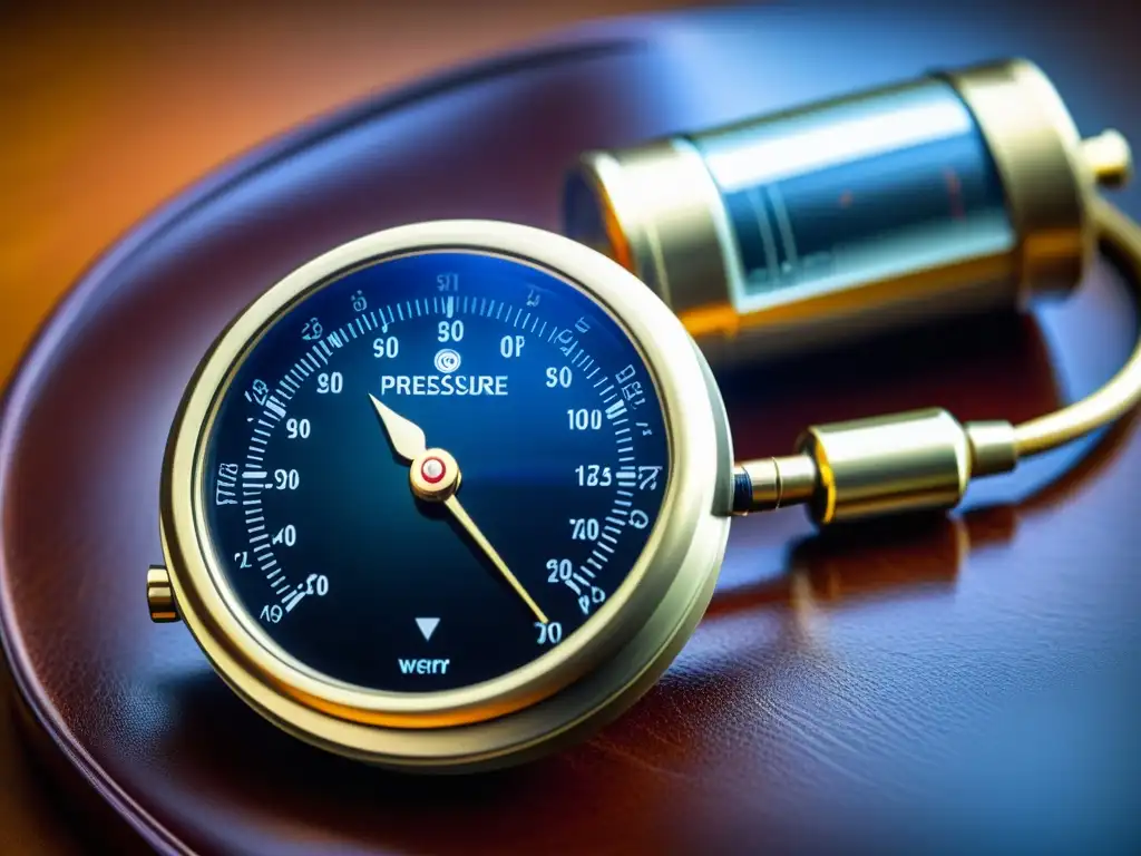 Un esfigmomanómetro antiguo de latón y cuero con grabados detallados, junto a un smartphone con app de salud mostrando datos de respiración