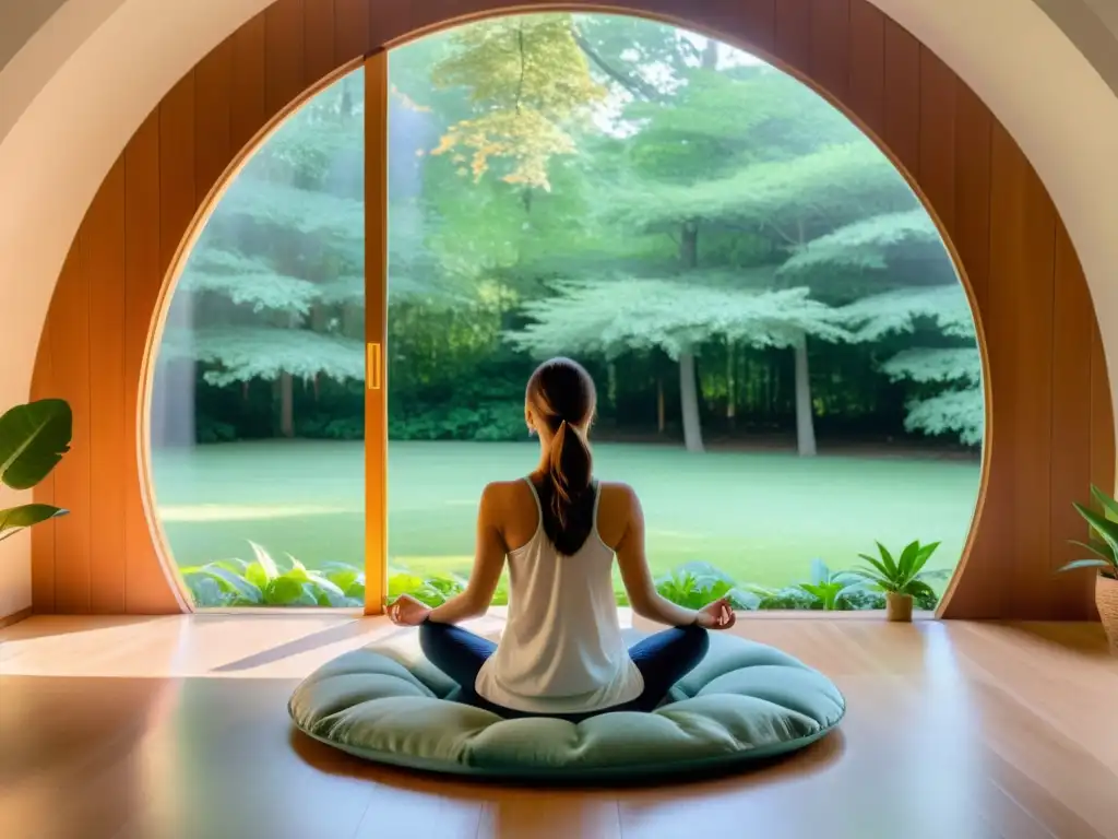 Espacio de meditación guiada respiración profunda en la naturaleza serena