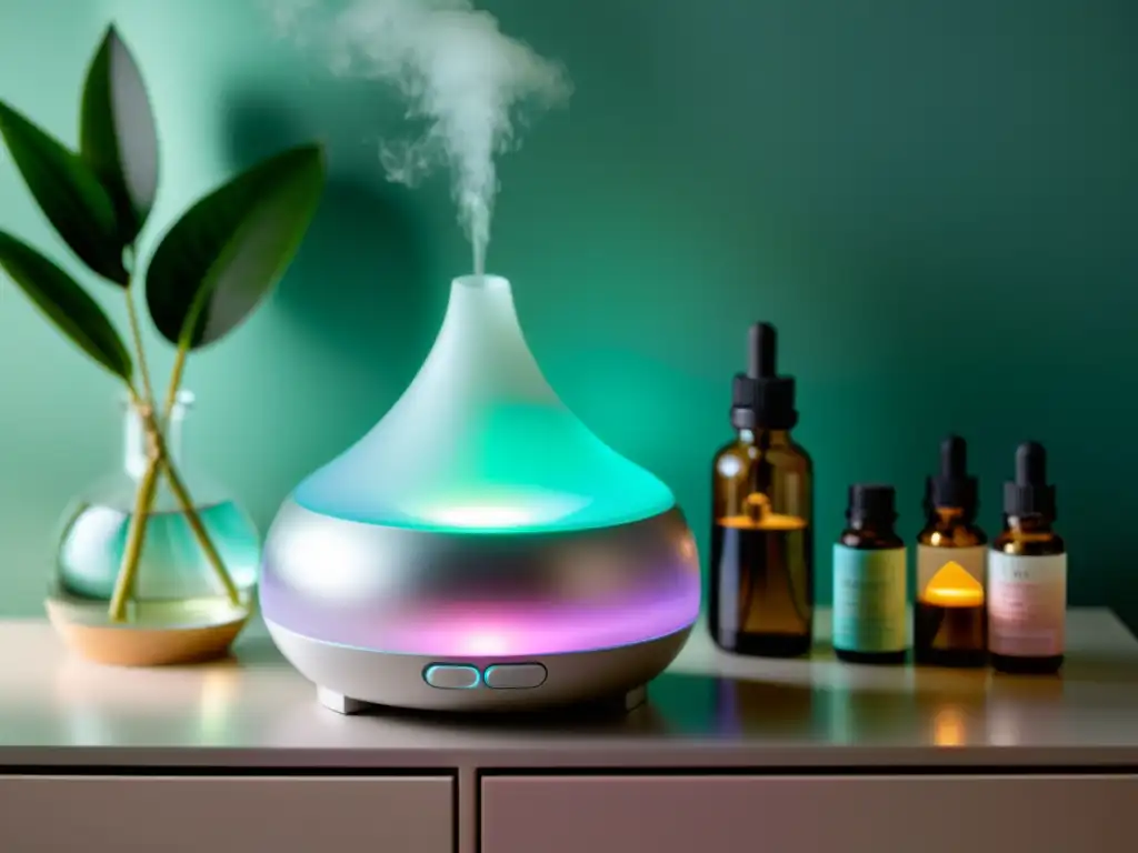 Un espacio de meditación sereno con difusor de aromaterapia y ambiente tranquilo