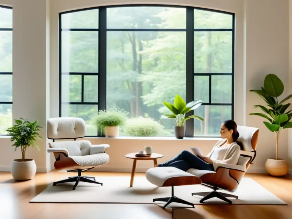 Espacio de meditación con silla cómoda y luz natural Espacio sereno con técnicas de respiración para ansiedad efectivas