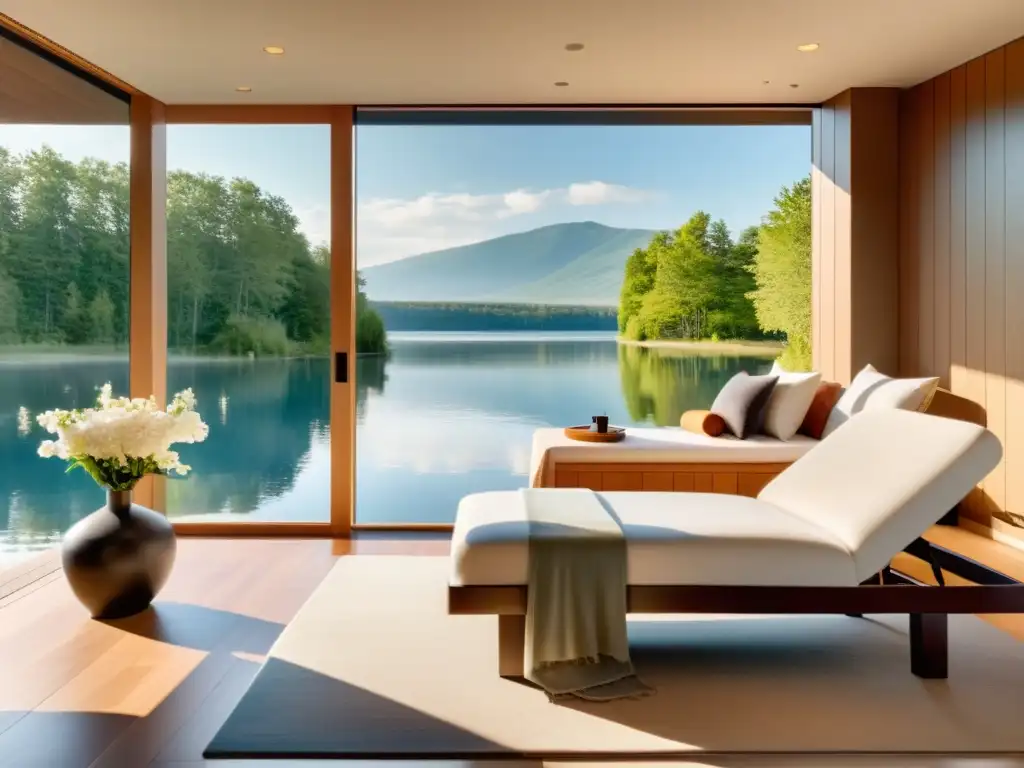 Espacio de spa moderno con vistas al lago