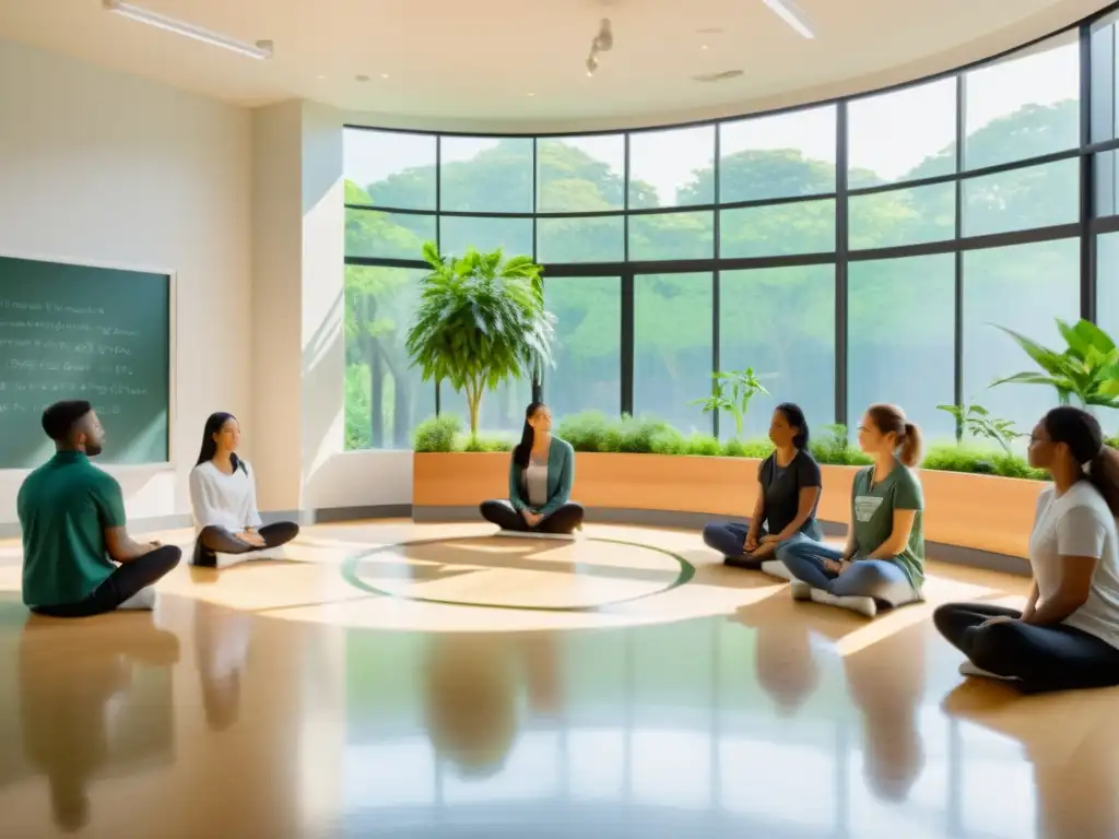 Espacio tranquilo y luminoso de clase, con ejercicios de respiración para controlar la ansiedad