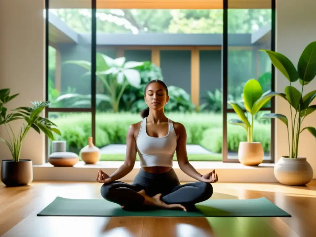 Espacio de vida sereno con luz natural y ambiente calmado para practicar respiración consciente