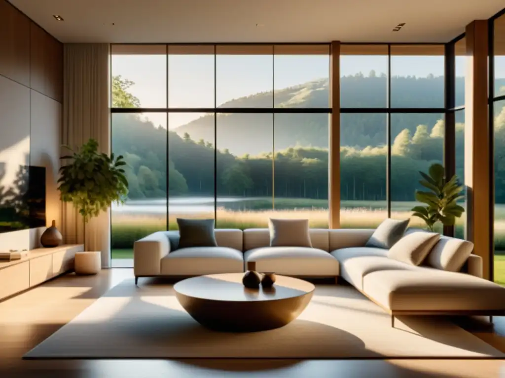 Espacioso salón moderno con vista a paisaje natural