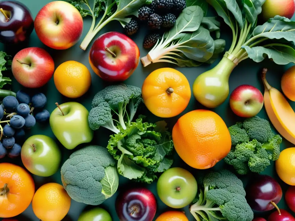 Un estallido de colores y texturas, frutas y verduras en simetría