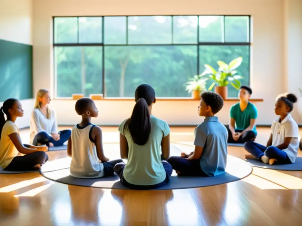 Estudiantes practicando mindfulness en un aula, integrando prácticas contemplativas en cursos