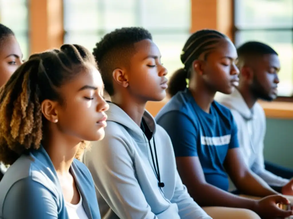 Estudiantes de secundaria practicando técnicas de respiración para mejorar cognitiva