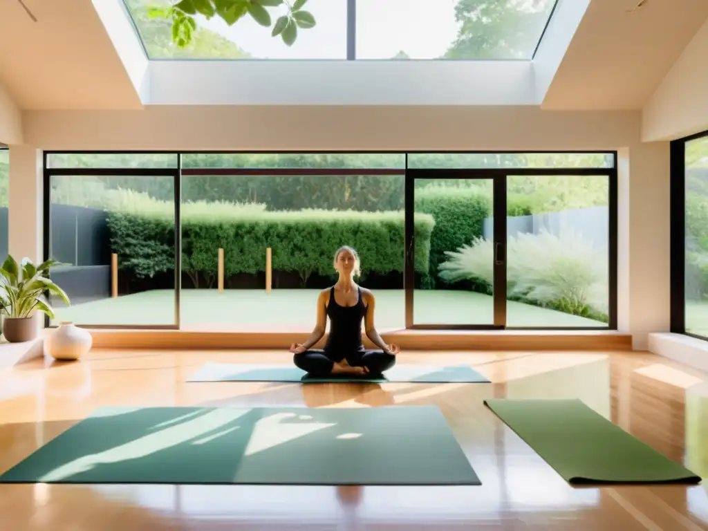 Práctica de pranayama en un estudio de yoga moderno con beneficios del pranayama en yoga