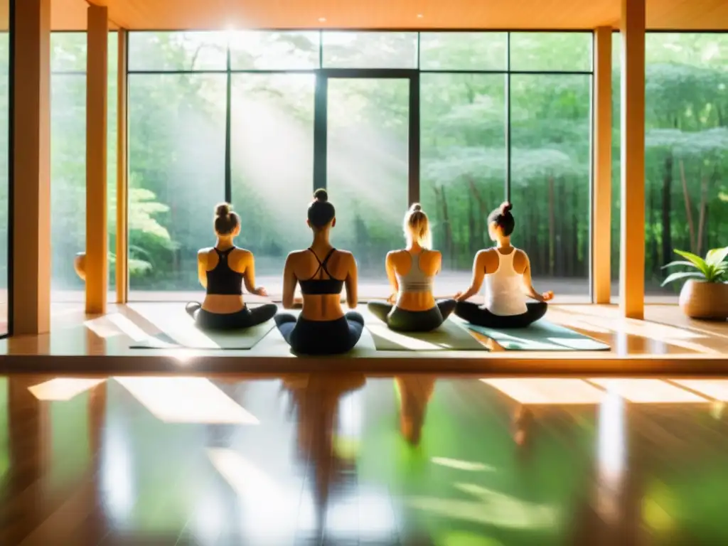 Estudio de yoga moderno con vista al bosque