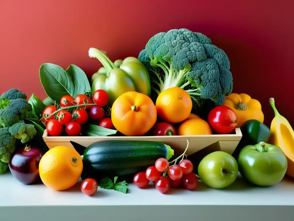 Una exquisita composición de frutas y verduras coloridas que transmiten vitalidad y rejuvenecimiento