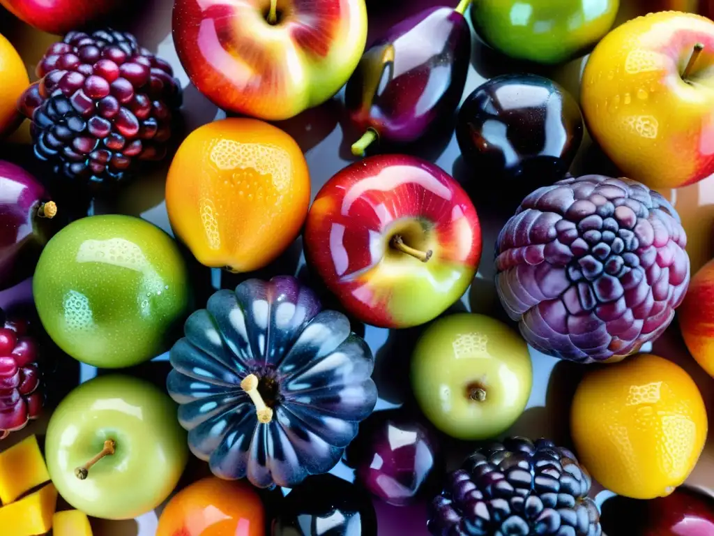 Una exuberante variedad de frutas y verduras, con colores vibrantes y texturas detalladas