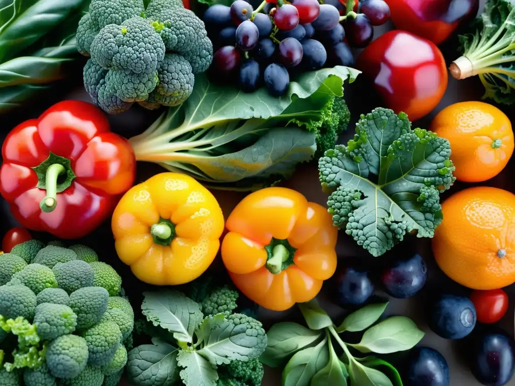 Deliciosa variedad de frutas y verduras frescas en alta resolución Un festín de frutas y verduras frescas en alta resolución