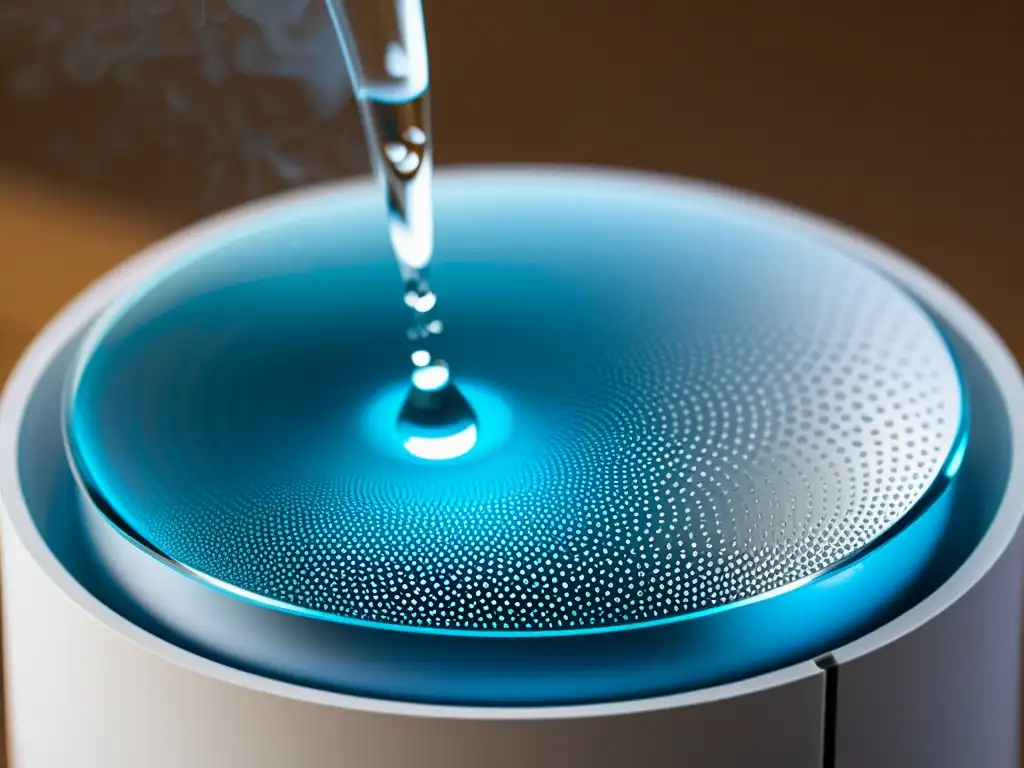 Gotas de agua condensada sobre un moderno humidificador, creando un patrón hipnótico
