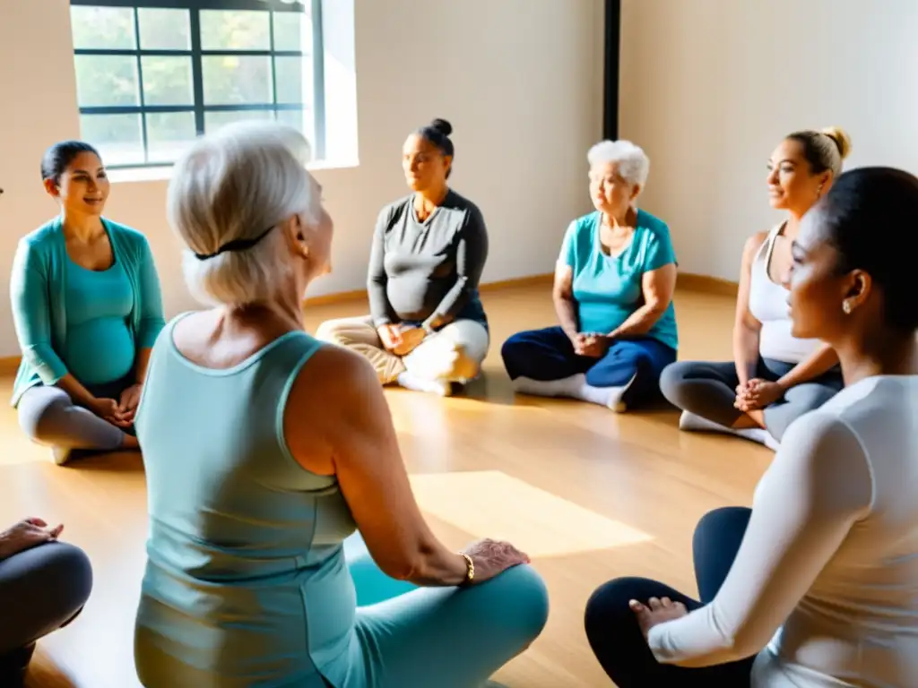 Un grupo de ancianos participa en una clase de ejercicios de respiración para la bronquitis crónica, creando un ambiente de apoyo y empoderamiento