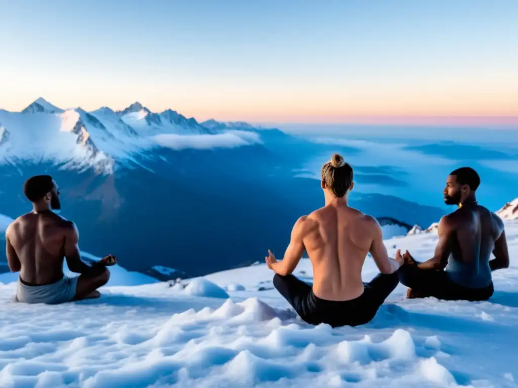 Un grupo medita en la cima nevada