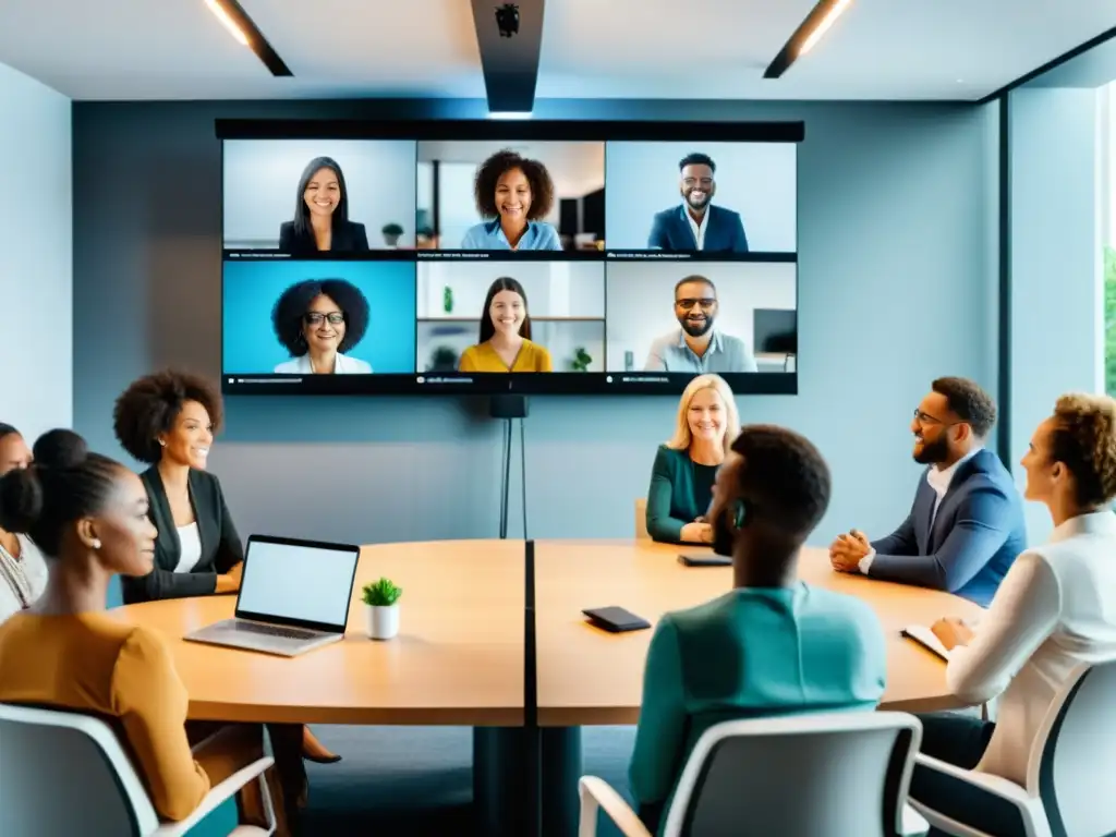 Webinar de Respiración Consciente: Conexión y Aprendizaje Grupo diverso en webinar educativo de respiración consciente, con atmósfera profesional y participativa