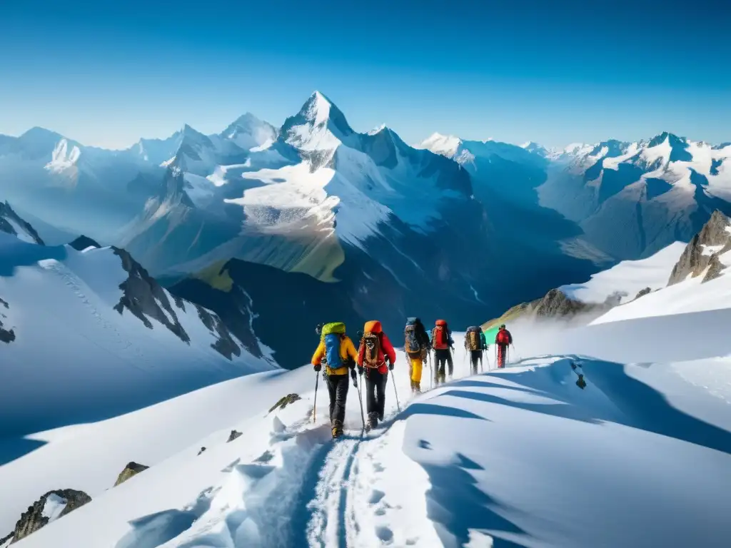 Un grupo de montañistas se adapta a la altitud mientras exploran un paisaje montañoso nevado