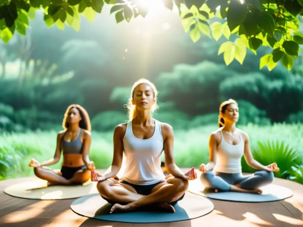 Grupo practicando Pranayama en un entorno sereno y natural