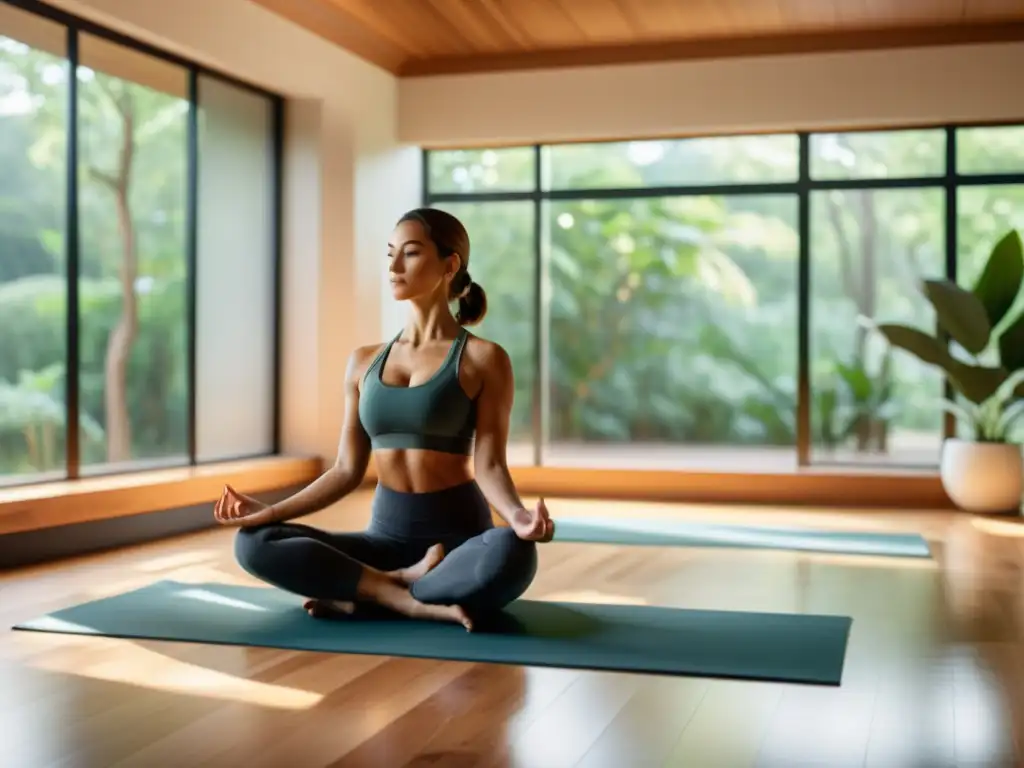 Grupo en una tranquila clase de yoga con respiración yóguica para combatir ansiedad