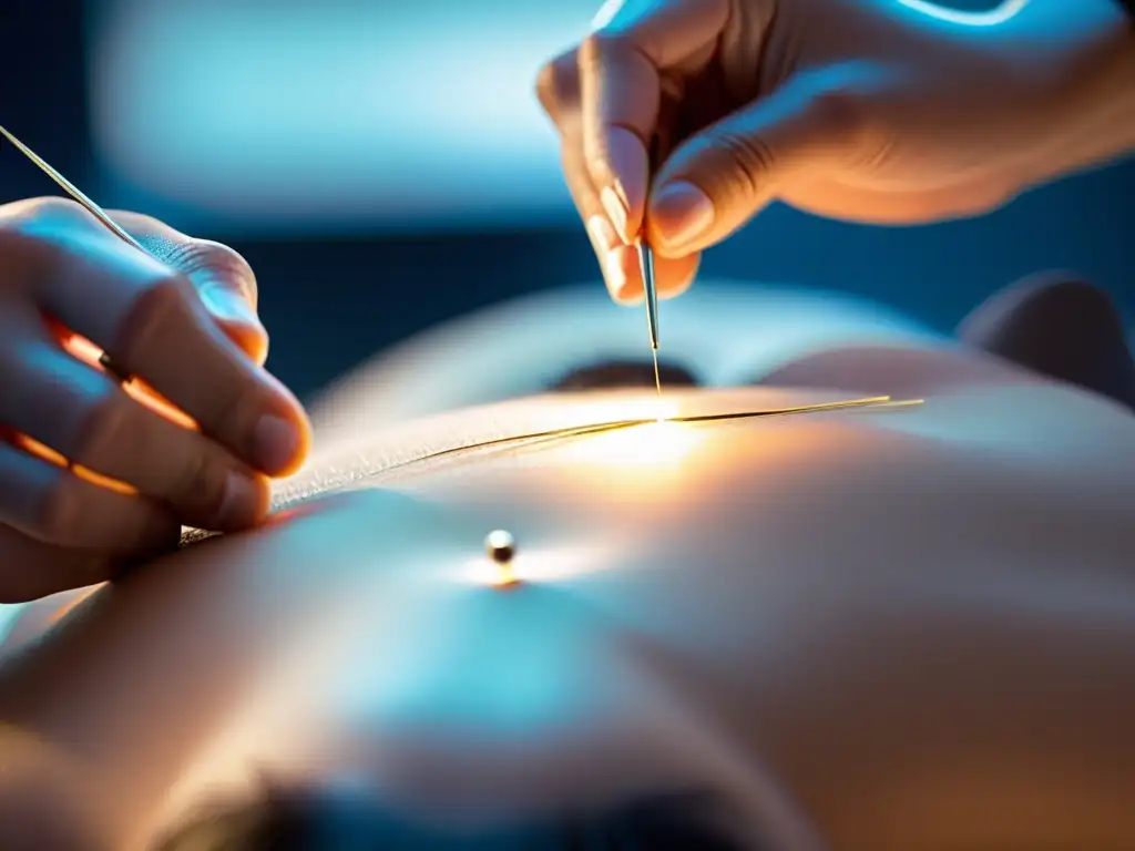 Acupuntura para la salud respiratoria: serenidad y precisión Una imagen de acupuntura con enfoque en puntos relacionados con la salud respiratoria