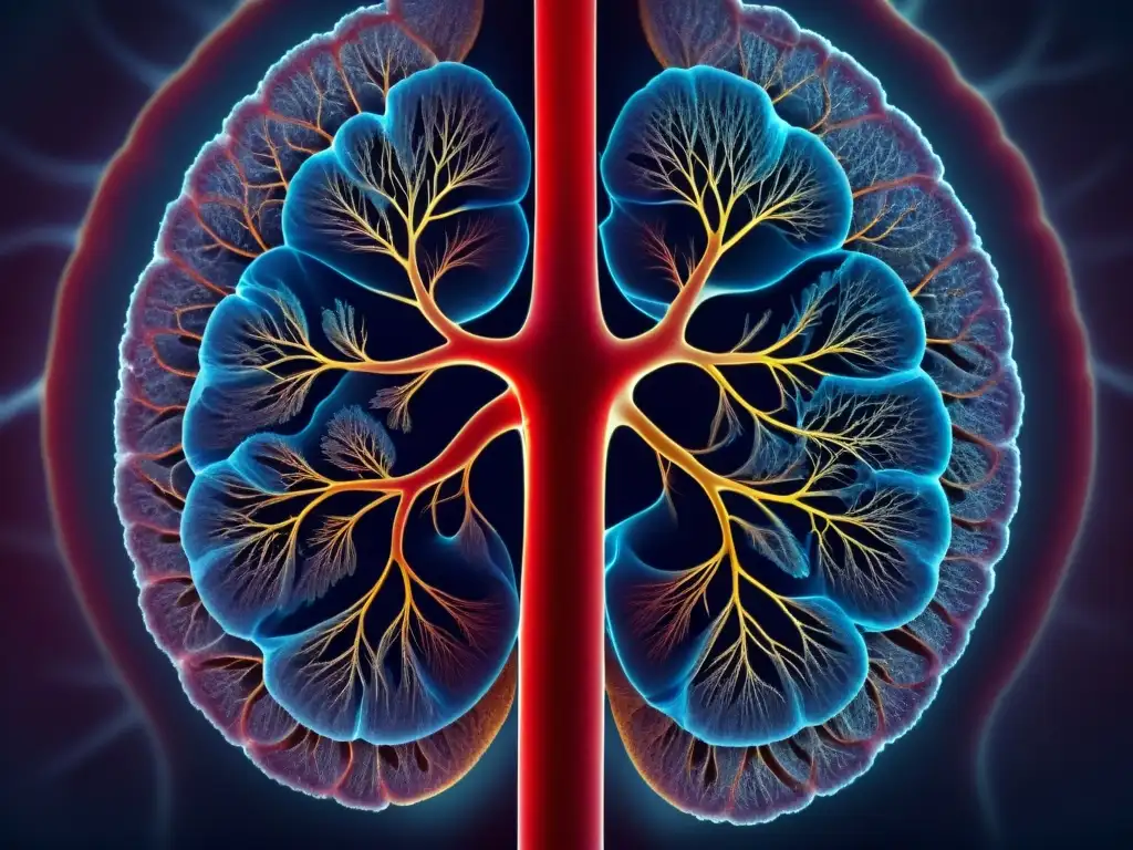 Una imagen de alta definición en primer plano del árbol bronquial, resaltando la importancia de la tráquea y los bronquios en el proceso respiratorio