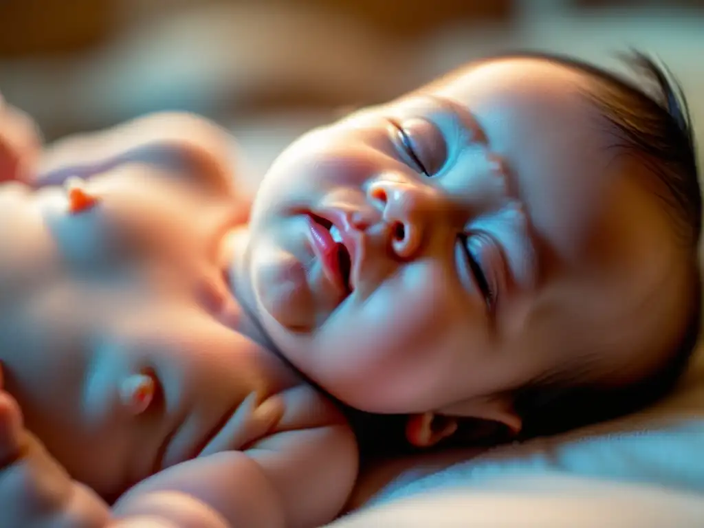 Imagen cercana de un bebé prematuro respirando, con luz cálida iluminando su delicada piel