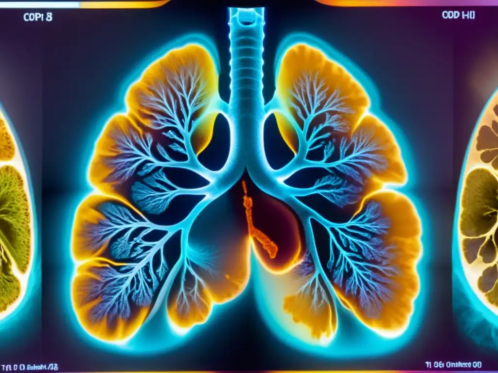 Imagen detallada en 8k de escaneo pulmonar muestra la progresión de EPOC, con mejoría en la capacidad pulmonar de pacientes