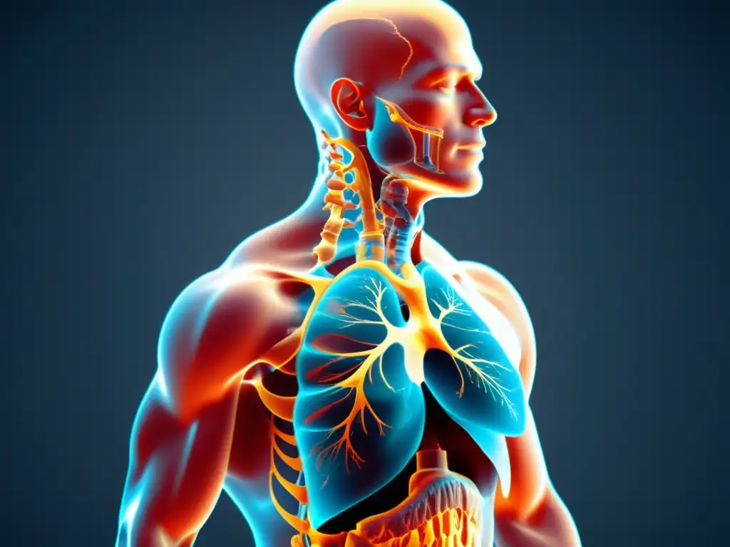 Imagen detallada en 8k de una persona practicando consejos biomecánicos para mejorar respiración, con postura equilibrada y respiración consciente