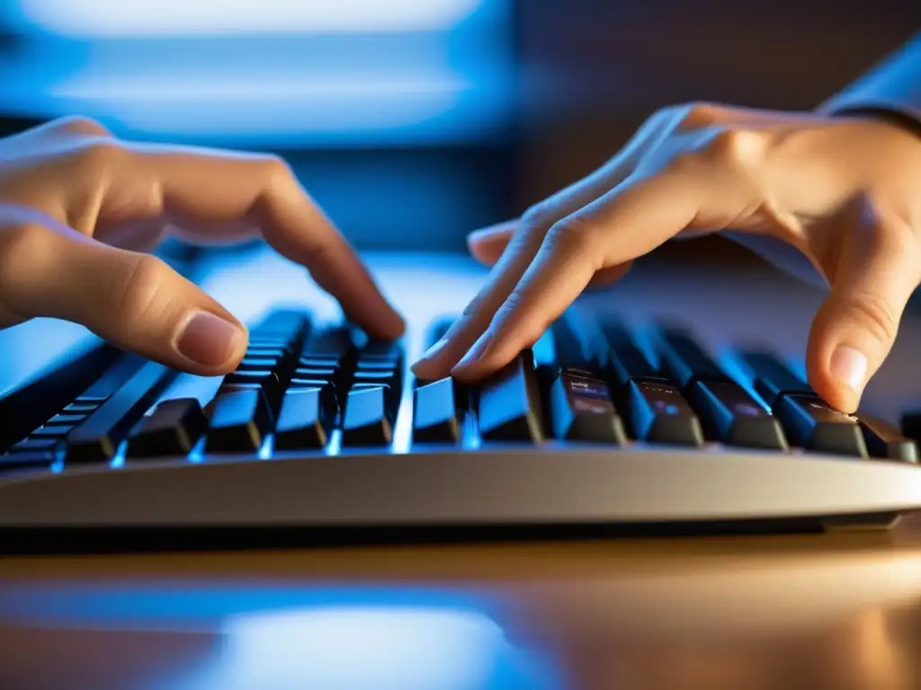 Una imagen detallada muestra posiciones ergonómicas de las manos en un teclado, beneficiando la respiración