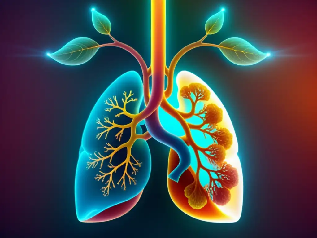 Una imagen detallada de unos pulmones humanos saludables, iluminados por una luz cálida