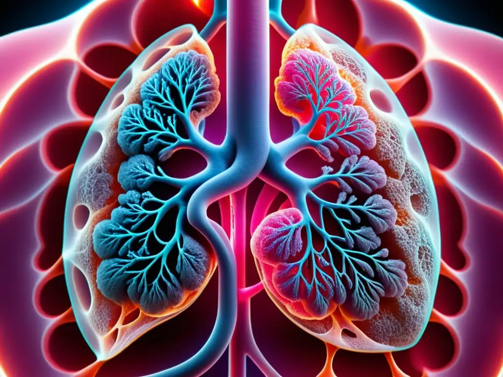 Imagen detallada de pulmones sanos respirando, destacando la vitalidad y la importancia de las estrategias de respiración para la capacidad pulmonar