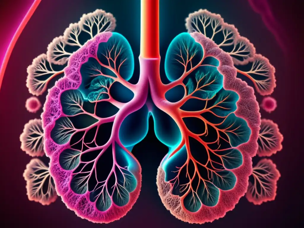 Imagen detallada de pulmones sanos en 8k, resaltando su complejidad y vitalidad