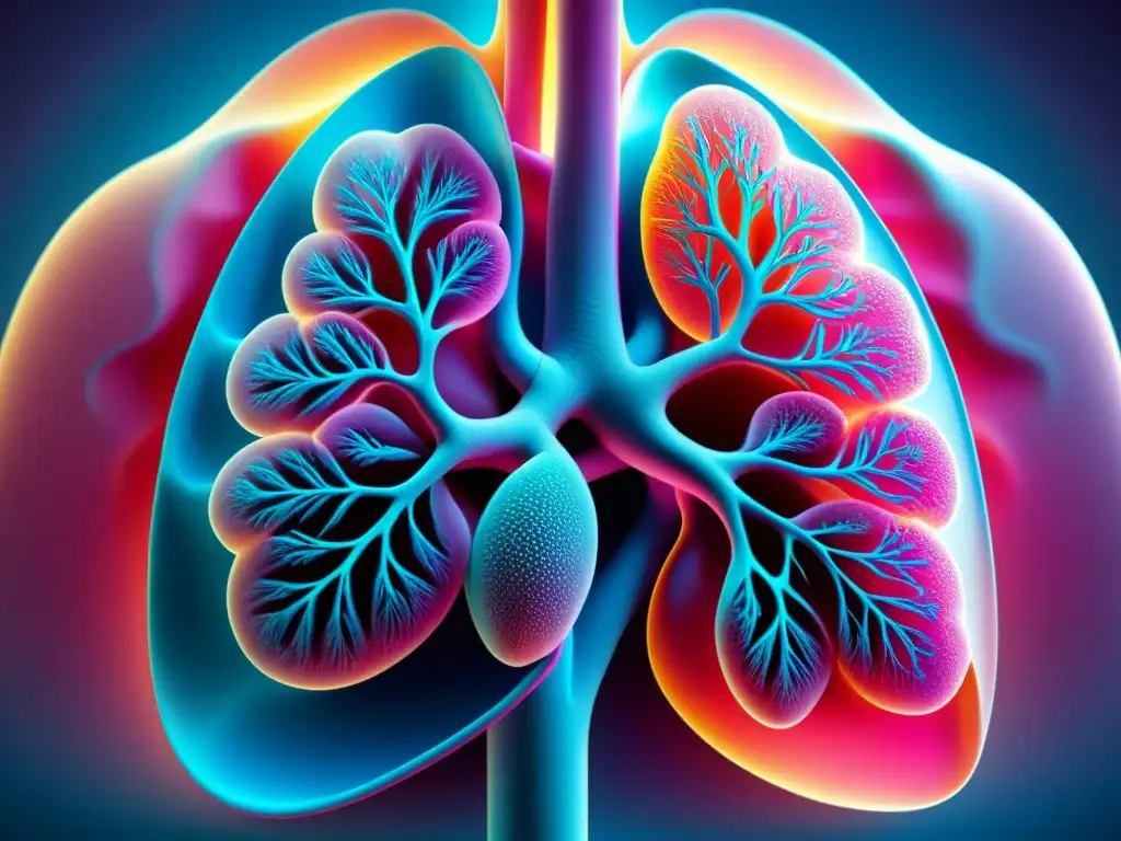 Imagen detallada de pulmones sanos, resplandecientes y vitales, evocando salud pulmonar