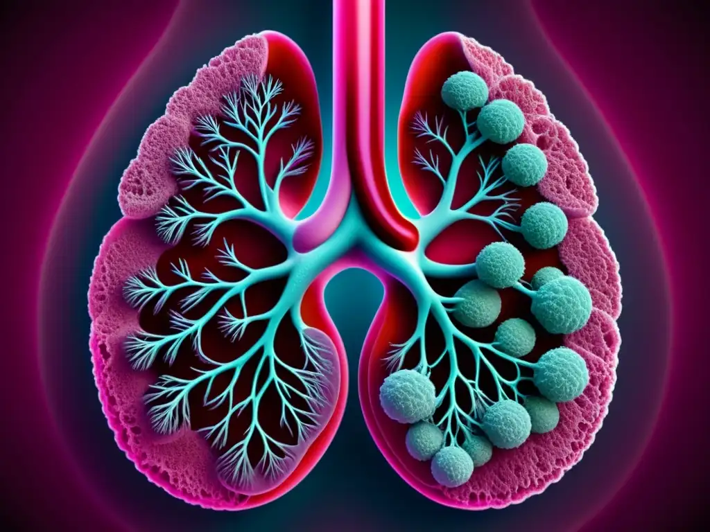 Imagen detallada de pulmones sanos en un fondo moderno, ilustrando vitalidad y bienestar