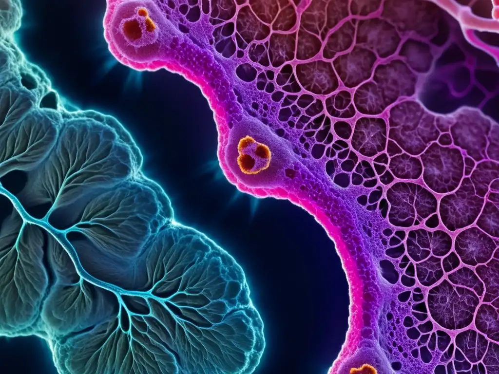 Imagen detallada de tejido pulmonar sano bajo microscopio