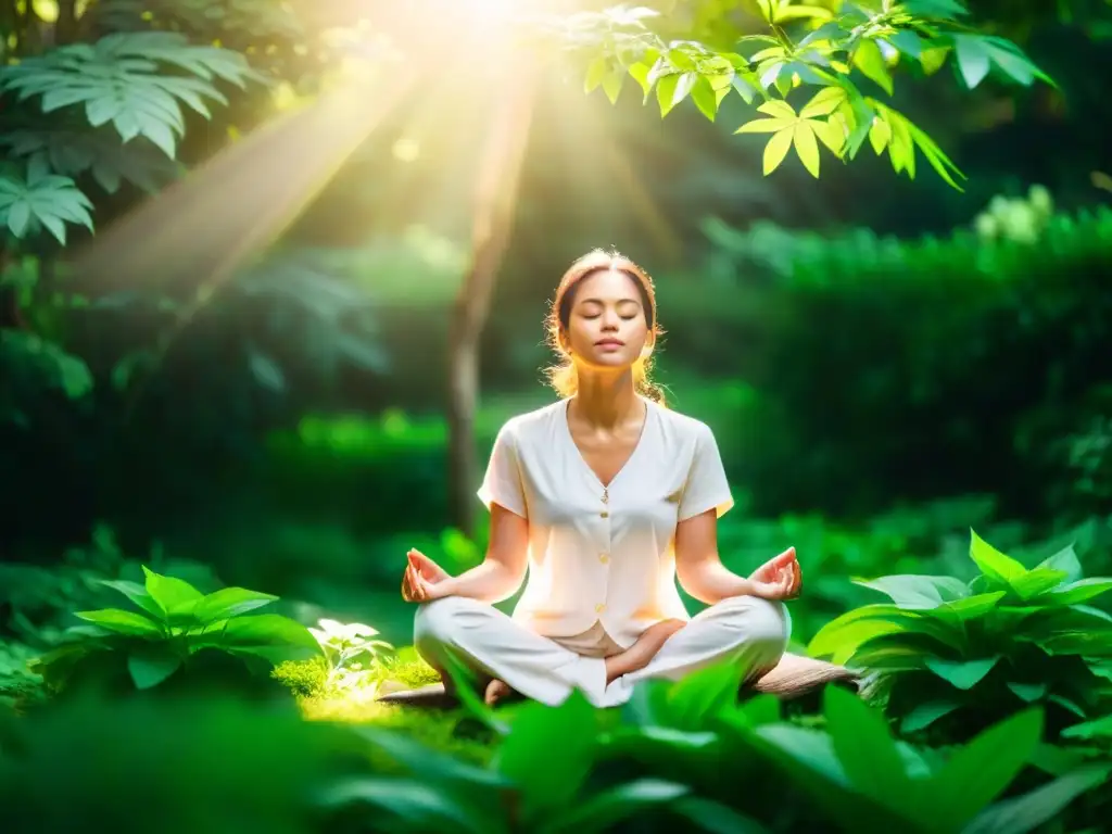 Imagen hermosa de meditación en la naturaleza, transmitiendo paz y conexión