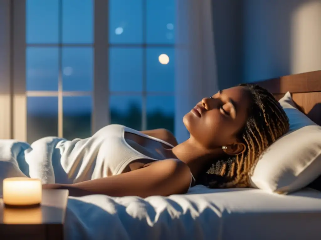 Imagen de persona durmiendo plácidamente en una habitación iluminada por la luz de la luna