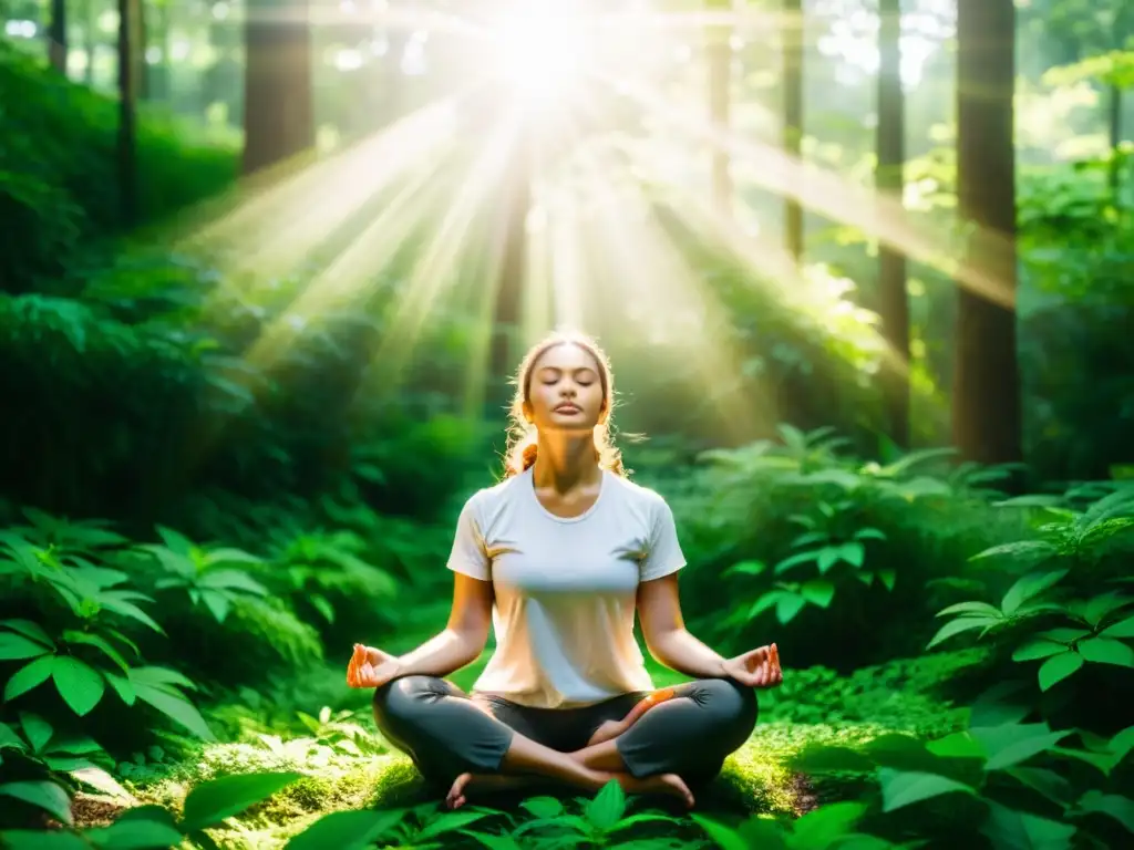 Imagen de meditación en el bosque con optimización de la respiración para meditación