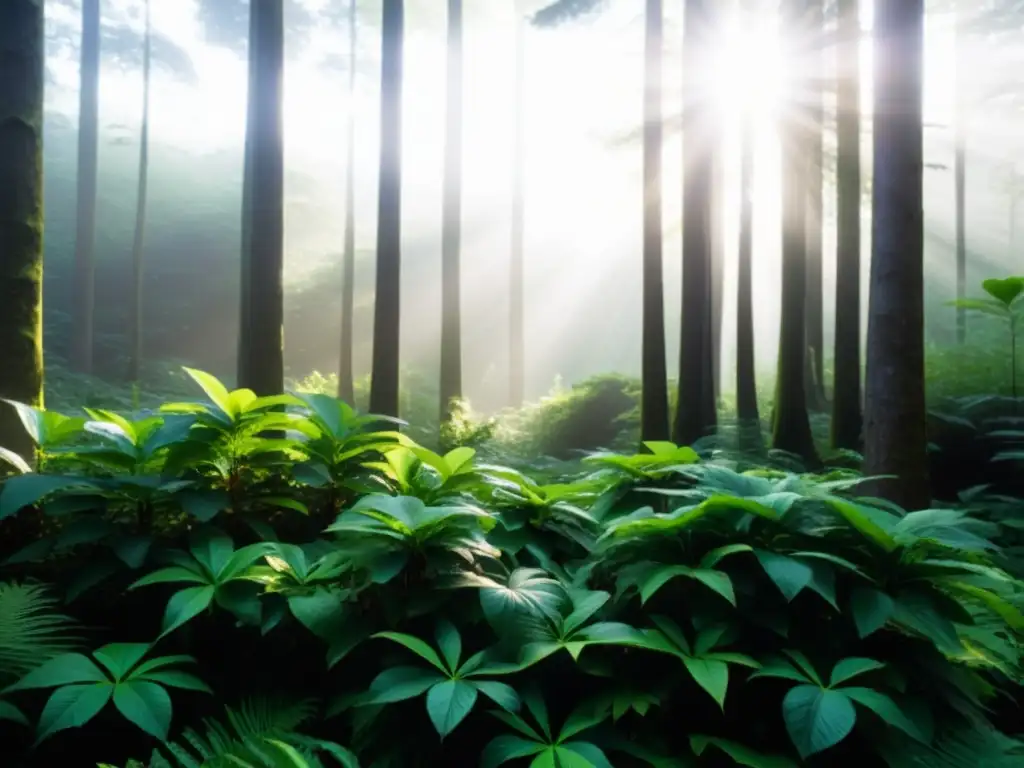 Imagen de un tranquilo bosque con luz solar filtrándose entre las hojas, evocando paz y relajación, ideal para mejorar concentración en niños con TDAH