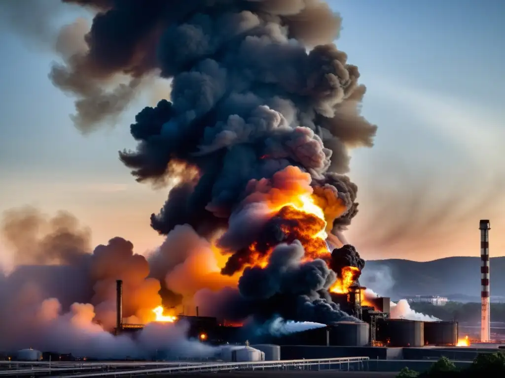 Imponente humo negro en el cielo por incendio industrial, con impacto en la calidad del aire