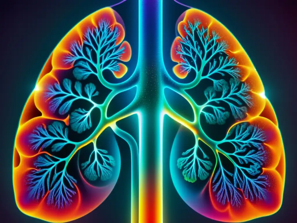 Una impresionante imagen en 8k muestra un escaneo pulmonar detallado con colores vibrantes que resaltan áreas problemáticas