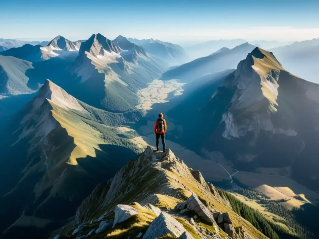 Un individuo en la cima de una montaña, respirando aire puro y sintiendo fortalecimiento pulmonar en alturas