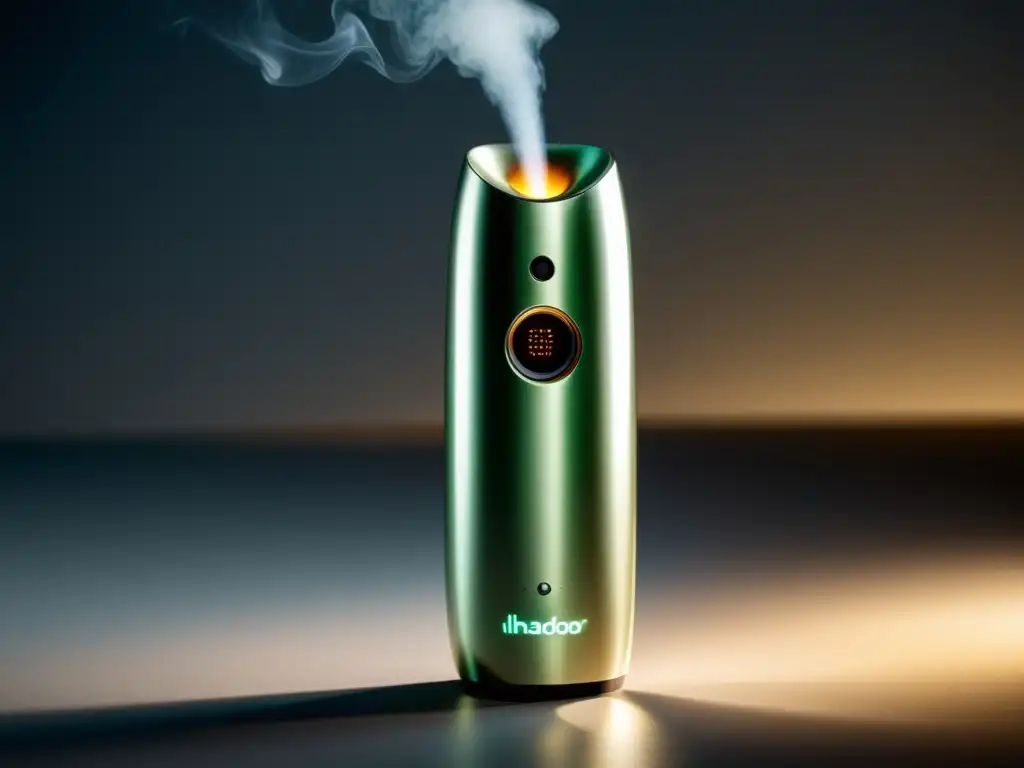 Un inhalador herbal moderno y elegante, iluminado por una luz suave, con detalles intrincados visibles