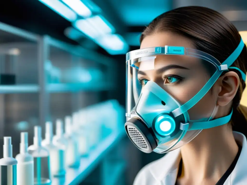 Innovaciones en máscaras de protección respiratoria: respirador transparente de alta tecnología en un laboratorio moderno