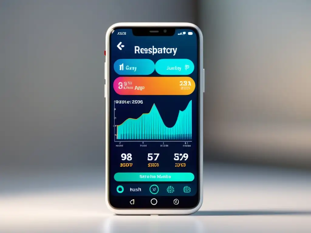 Interfaz de app de salud respiratoria innovadora en smartphone moderno de alta resolución, con seguimiento en tiempo real y recursos educativos