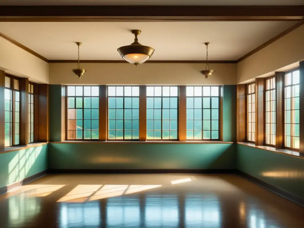 Interior sereno de un sanatorio histórico, con luz solar, equipo médico vintage y arquitectura espaciosa