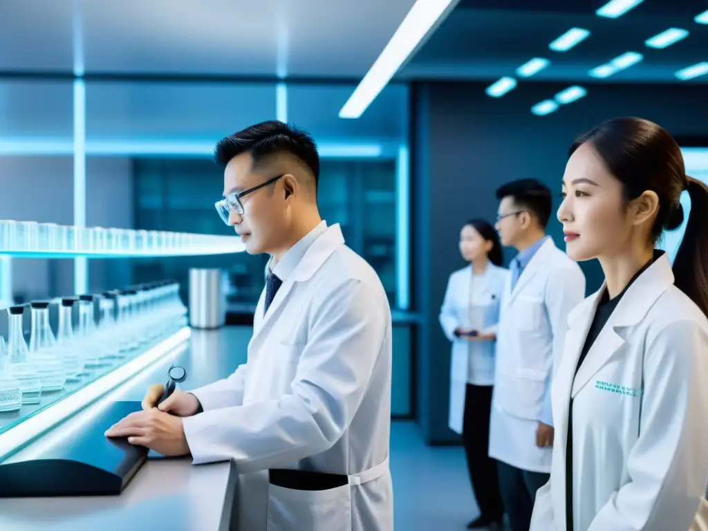 Un laboratorio de investigación médica moderno donde científicos estudian muestras de aliento